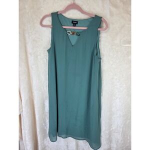Tacera Teal Green Sleeveless Shift Dress Chain Link Neck Detail Womens Medium